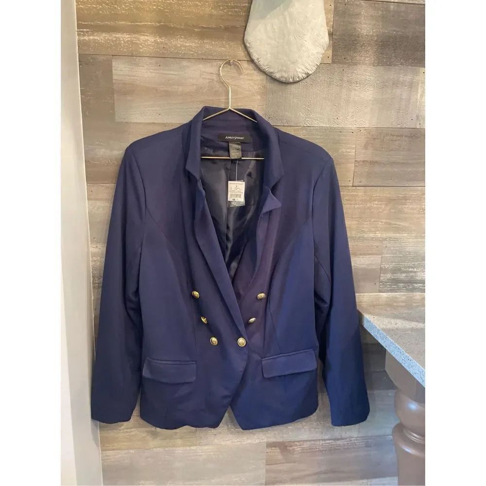 Ashley Stewart navy NWT button, front blazer women’s 12